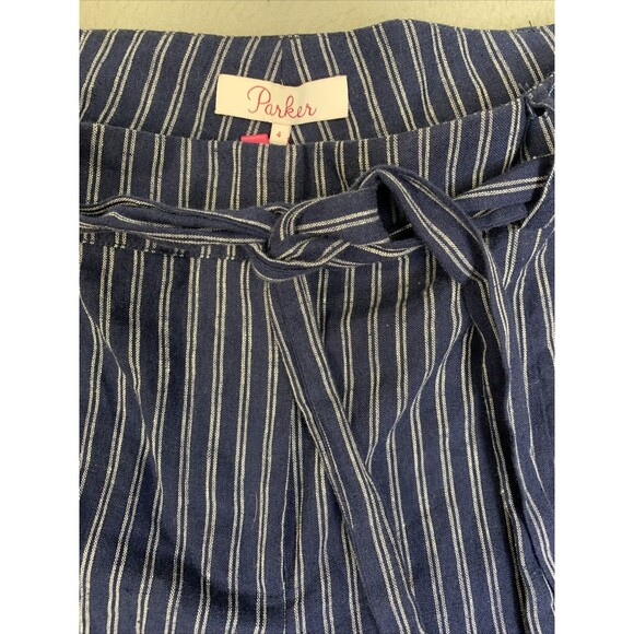 Parker Shorts Women’s Size 4 Nordstrom Rack NWT Blue W/White Pinstripes Tie Belt - Picture 4 of 16